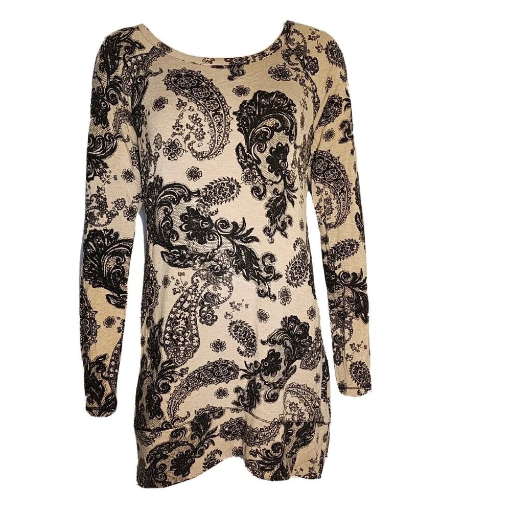 Soma Sleep‎ Dress Womens S Small Brown Black Paisley Long Sleeve Pullover Lounge